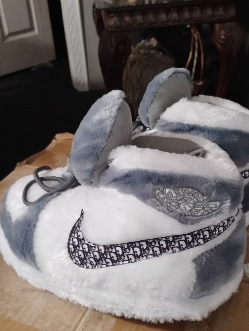 Oversized Fuzzy Jordan Dior Slippers